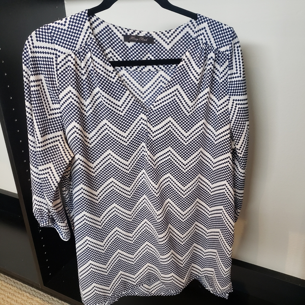 Navy and white blouse
